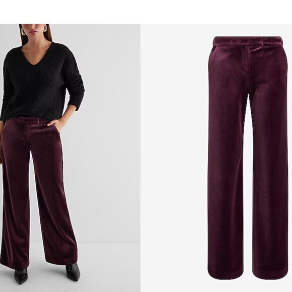 NEW Express Women Pants 2 Short Editor Mid Rise‎ Velvet Relaxed Trouser Office - Picture 1 of 11